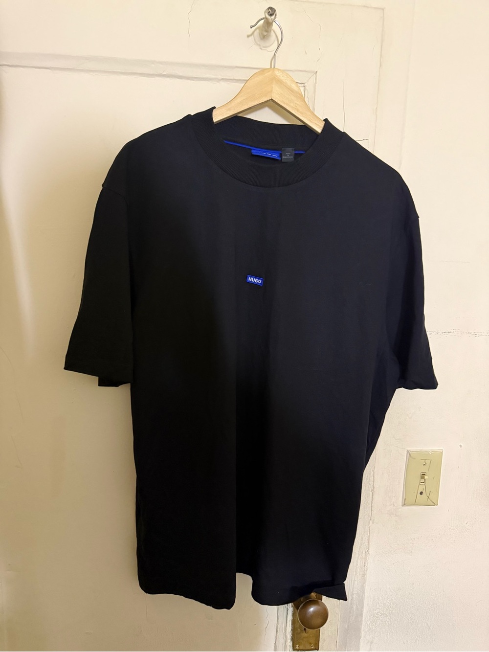 Hugo Boss Black Short Sleeve Logo Tee with Blue Patch